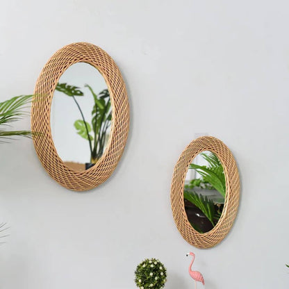 Modern Oval Rattan  Bamboo Decorative Mirror