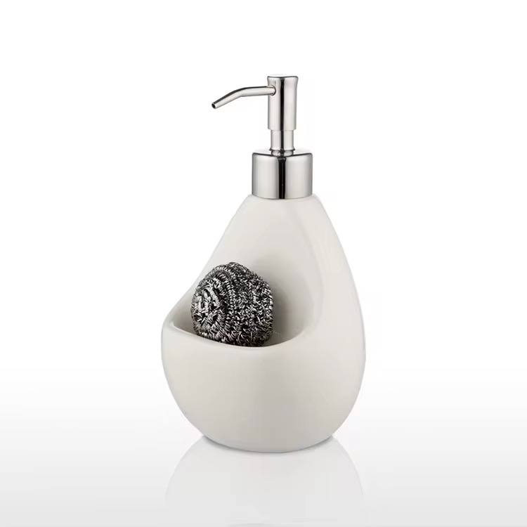 Fancy single ceramic lotion / soap dispenser with wash pad