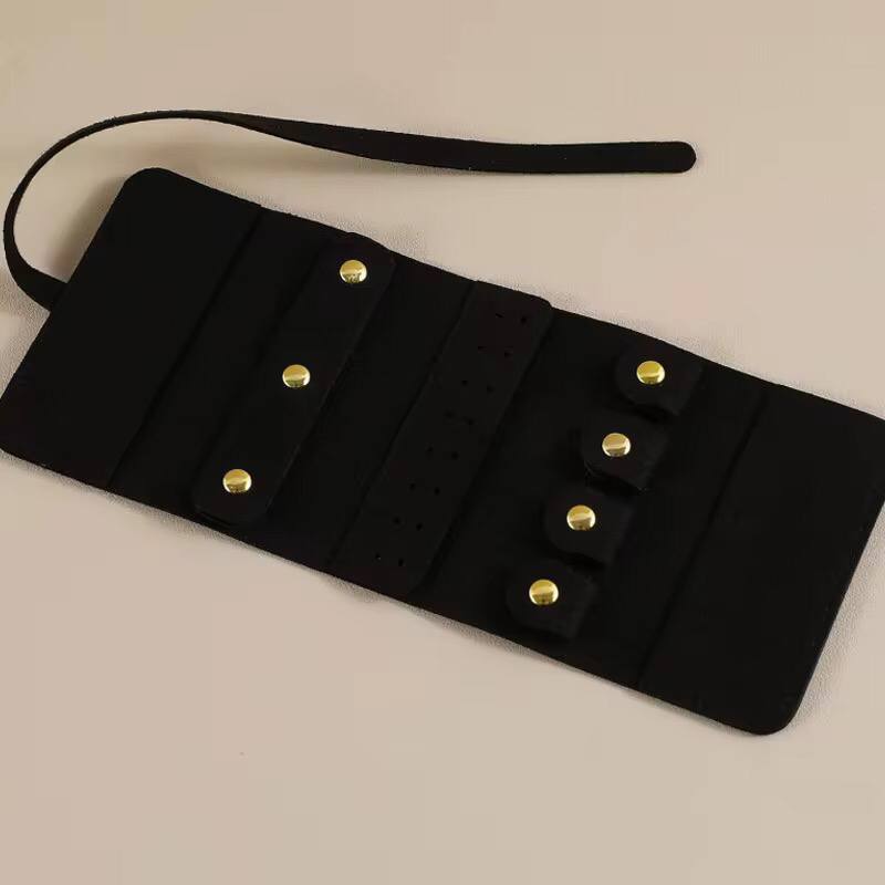 Jewelry Storage Bag Compact Roll Faux Leather Slim Portable Multifunctional Travel Organizer