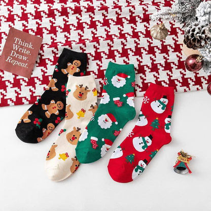 Christmas Socks Fall Winter Cartoon Santa Claus Elk Snowman Cute Xmas Socks a pair
