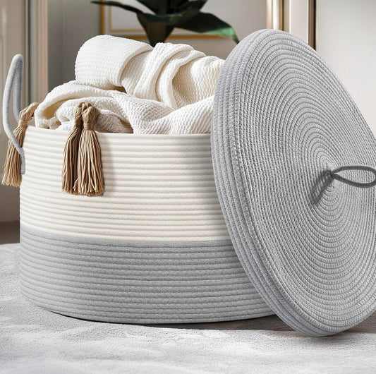 Extra large cotton rope basket with lid