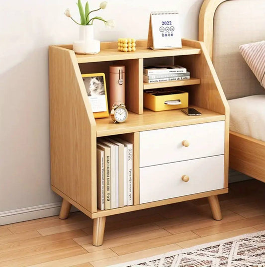 Bedside table with compartments and two drawers