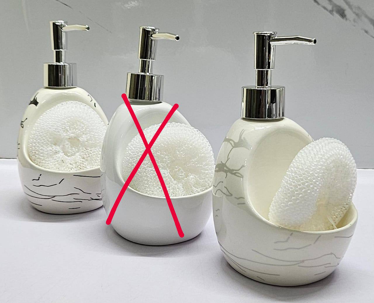 Fancy single ceramic lotion / soap dispenser with wash pad