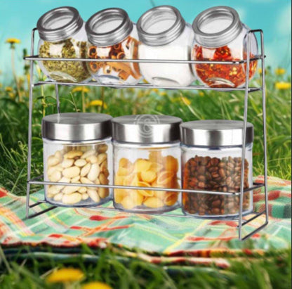 Set of 7 glass jars for spices or food