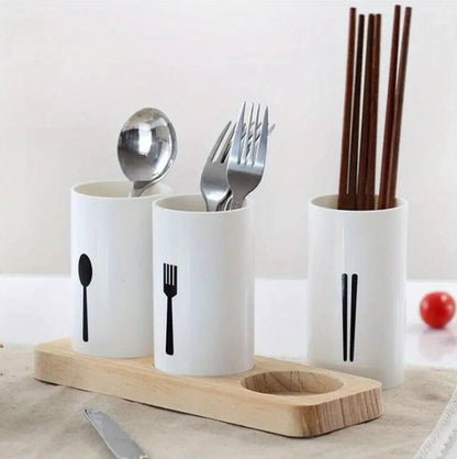 3pc cutlery organizer with oak base