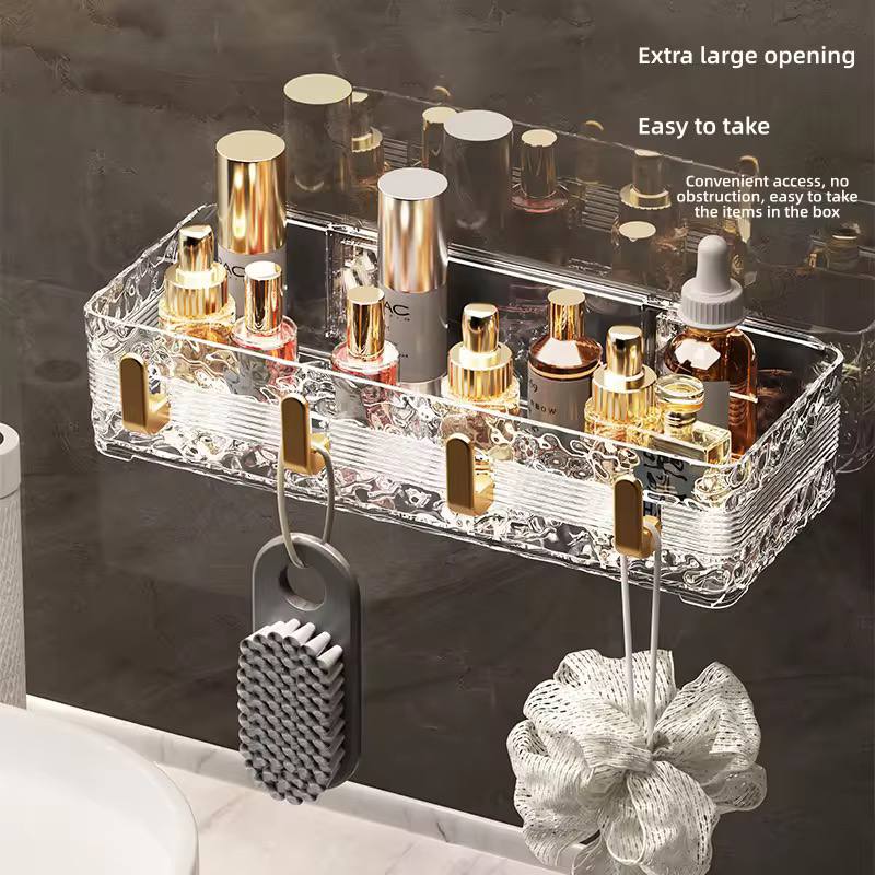 Acrylic Wave Patterned Storage Shelf with gold colored hooks