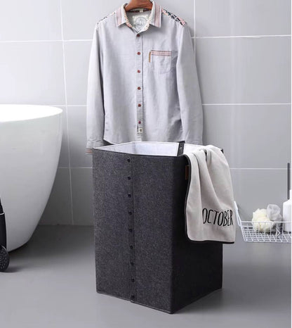 Foldable laundry basket with leather handles