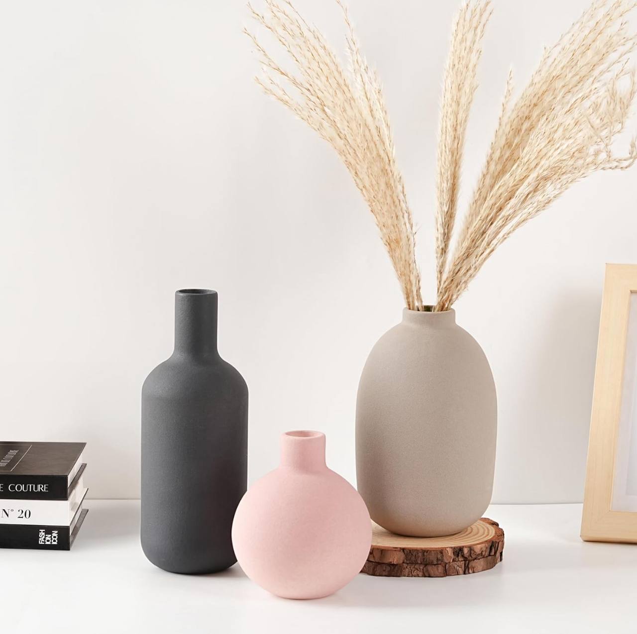 Set of 3 simple, elegant design , muted color vases