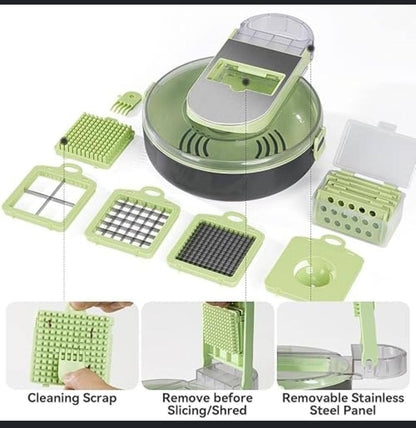 9in1 functions vegetable cutter Round bowl  Dice,shred &slice