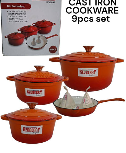 9pcs Enamel Cast iron cooking pots