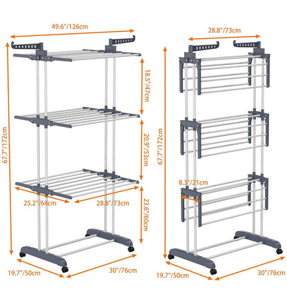 3 Layer Portable / Movable Cloth Drying  Rack