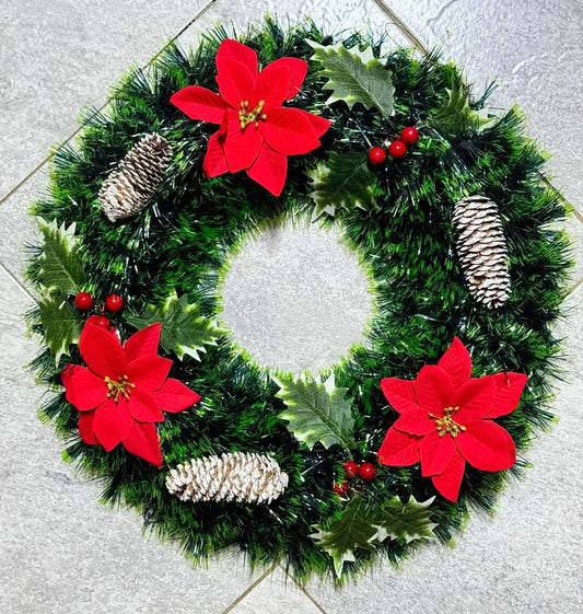 50CM Christmas Wreath for Front Door \ Window with Red Berries, pine artificial garland, corn & flowers