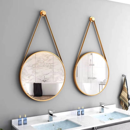 Luxury round shape iron art belt hanging aluminum alloy framed wall mirror