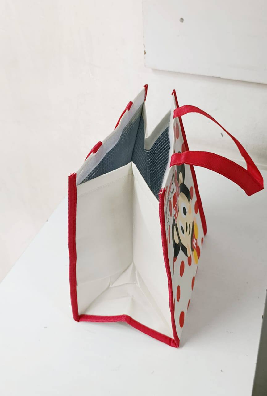 Disney Mickey Linen insulated lunch bag, With Flap Closure - Fashionable Cartoon Design Tote insulated lunch bag For Office, Students, Women