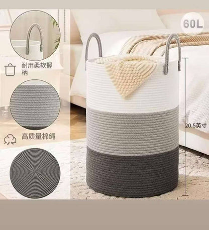 Cotton Rope Hand-woven large storage Basket with Handles.