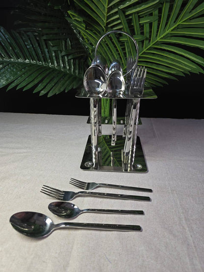 24pcs Silver Cutlery Set with Unique Stand