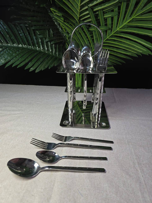 24pcs Silver Cutlery Set with Unique Stand