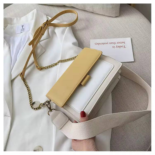 Contrast color leather crossbody bag