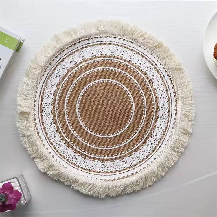 42 cm Boho woven jute dining placemats with silkscreen printing