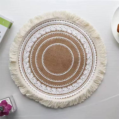 42 cm Boho woven jute dining placemats with silkscreen printing