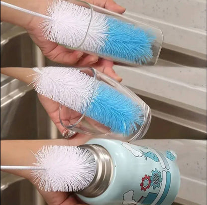 Long handled cleaning brush bottle with an end sponge