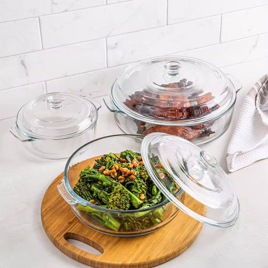 3pc(2.3l,1.5l,1ltr) Toughened Glass Microwave Dishwasher Safe Casserole with Lid Glass