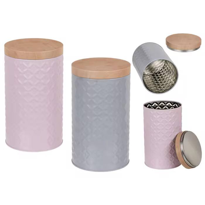 Round Wood Grain Tin Box Metal Storage Home Organizer Coffee Tea Cans DIY Candle Making Jar