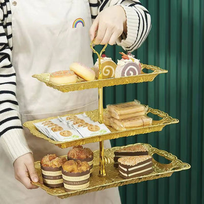 Plastic Cake Stand 3 Layer Rectangle Gold.