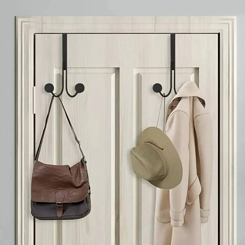 Over The Door Double Hanger Hooks Free Punching For Hanging Hats Bags