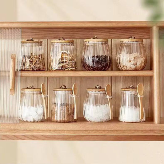Glass Storage Jar with bamboo Lid/Spoons