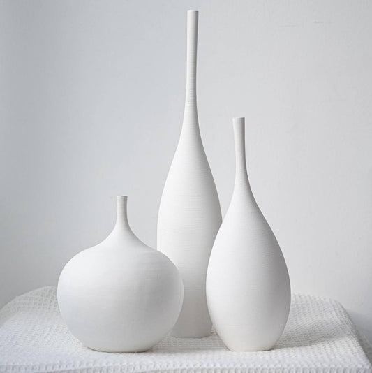 Luxury 3pc white brushed decor vases