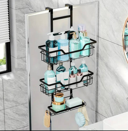 Drill-Free Bathroom Shelf Over Door Hanging Organizer