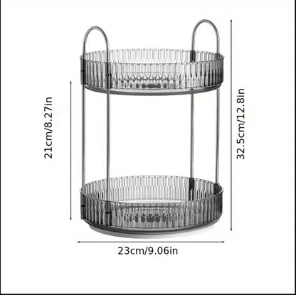 360 DEGREE 2 TIER ROTATING  MULTIFUNCTIONAL TRANSPARENT MAKEUP/COSMETIC ORGANIZER.