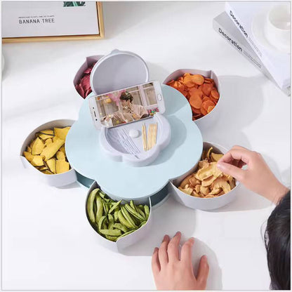 Plum-Shaped Rotating Fruit Bowl With Mobile Phone Holder / Snacks Box