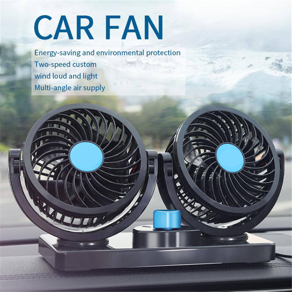 Car dash board/ windshield dual head car fan, electric adjustable 12 Volts DC, 2 Speed 12V Electric Car Cooling Fan 360° Rotatable Dual Heads