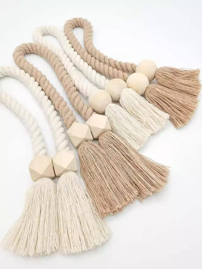 Hand-woven solid wood magnetic knot curtain tiebacks with Boho style