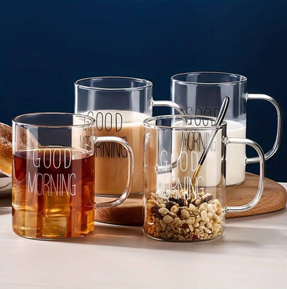 Borosilicate Good Morning Printed Glass Mug with Handle