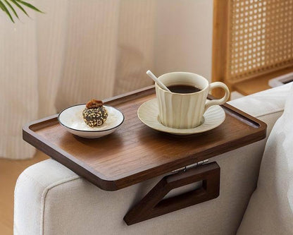 Foldable wooden sofa armrest tray clip on table for couch convenience