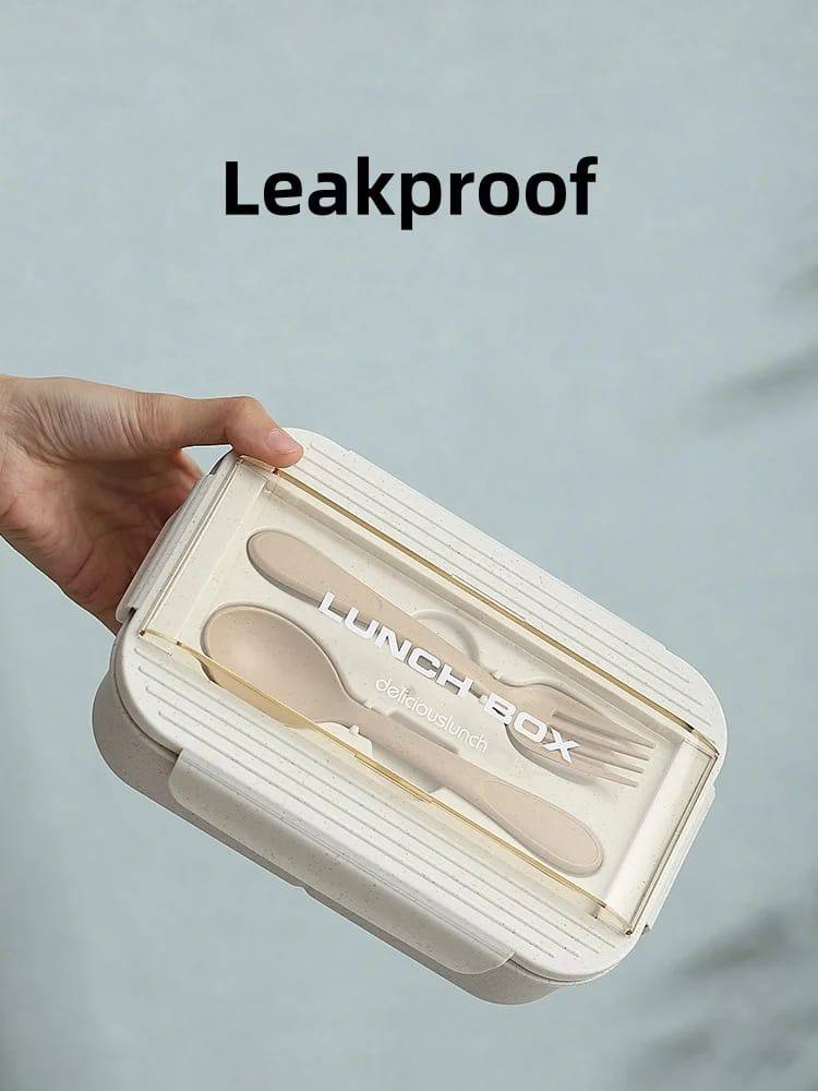 BENTO LUNCH BOX WITH 3 COMPARTMENTS  WITH A DOUBLE SIDED SPOON& Folk