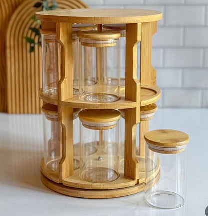 360 Degree Rotating Tabletop Spice Bamboo  Rack