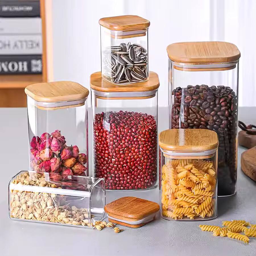 Square Bamboo Lid Glass Jars