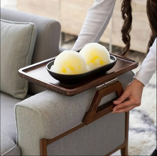 Foldable wooden sofa armrest tray clip on table for couch convenience