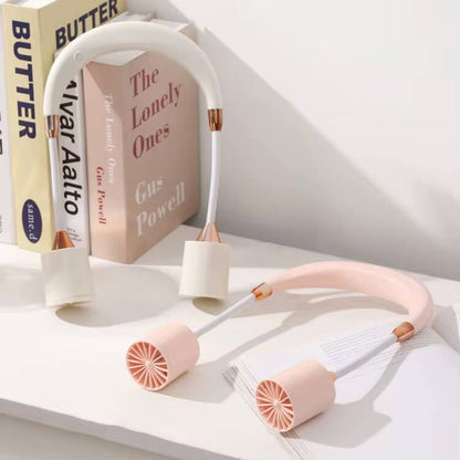 Gold Hanging Neck Small Fan USB Charging Three-speed Adjustable Summer Portable silent Outdoor Electric Neck Fan