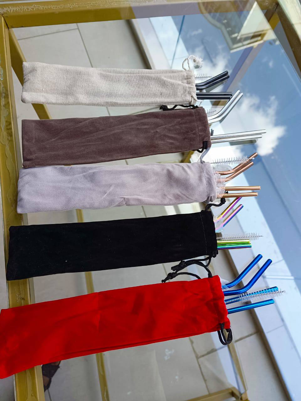 Stainless steel Reusable Metal Straws Set with Cleaner Brush