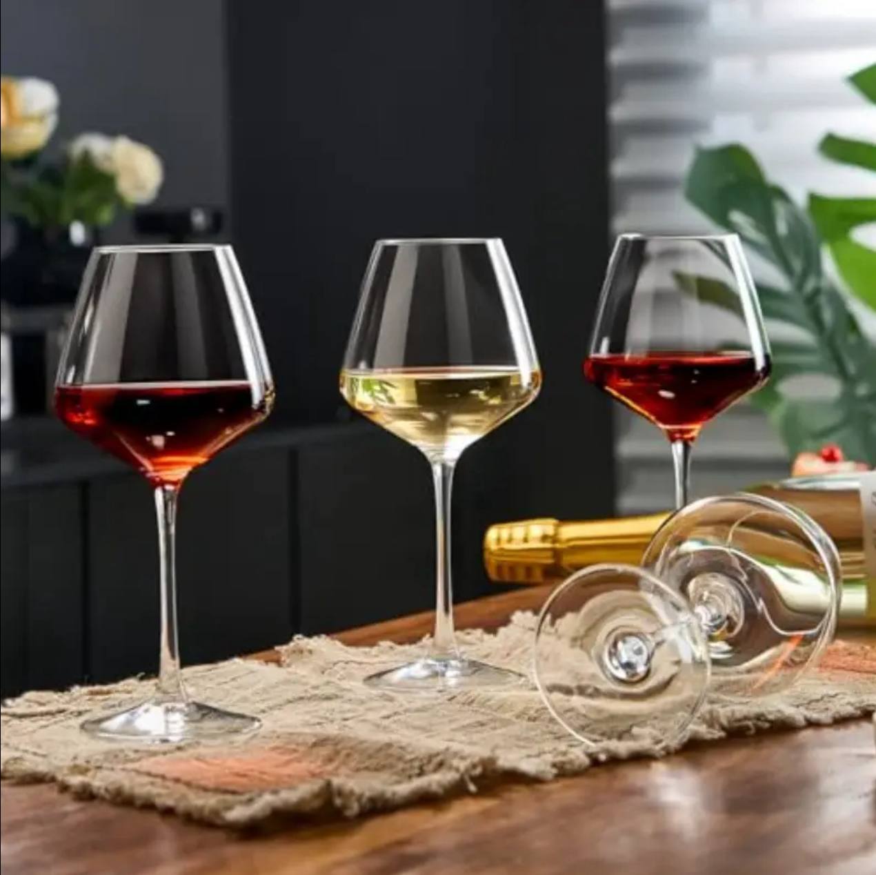 Elegant Burgundy Crystal Wine glass 6pc