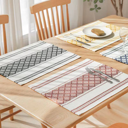 Braided woven textured table runner with tassels and 6pcs mats