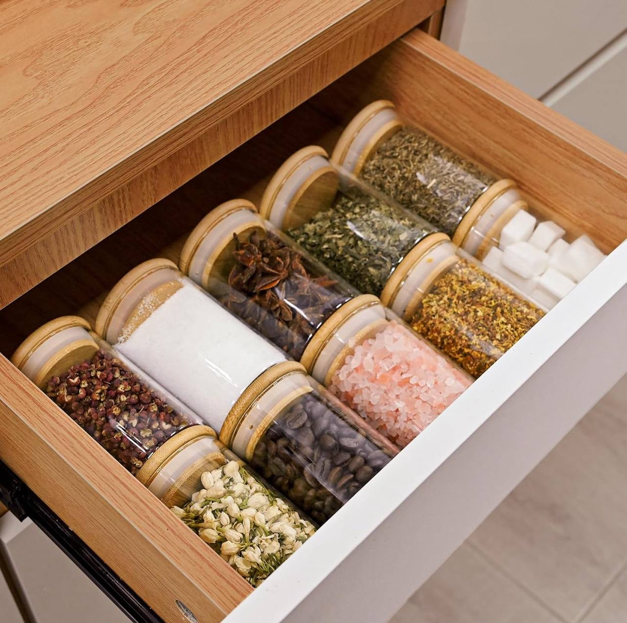 12pcs Round Glass spice jar set