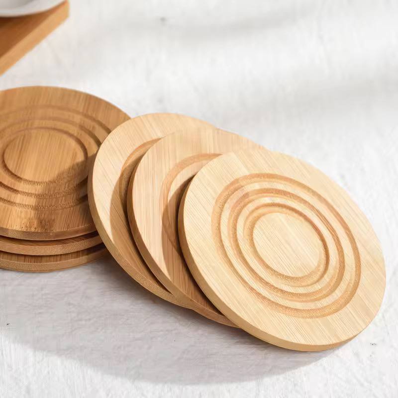 Fashion ceramic 6 cups (200ml) with wooden bamboo stand and 6 bamboo coasters