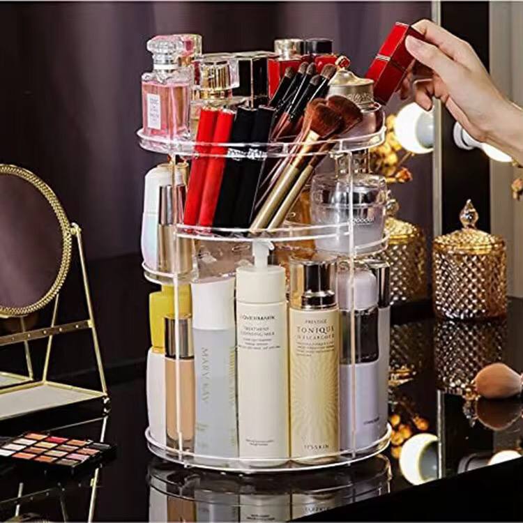 Cosmetic storage box rotatative rack.
Adequate Capacity.