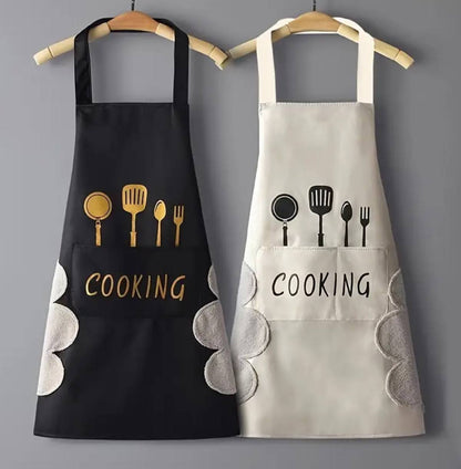 Kitchen Apron with Hand Wipe Pocket.